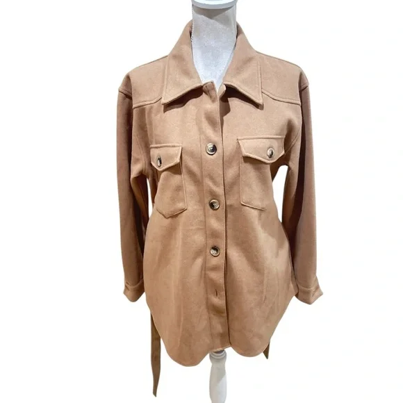 Joie Camel Belted Blazer shacket shirt jacket size medium - Picture 4 of 10
